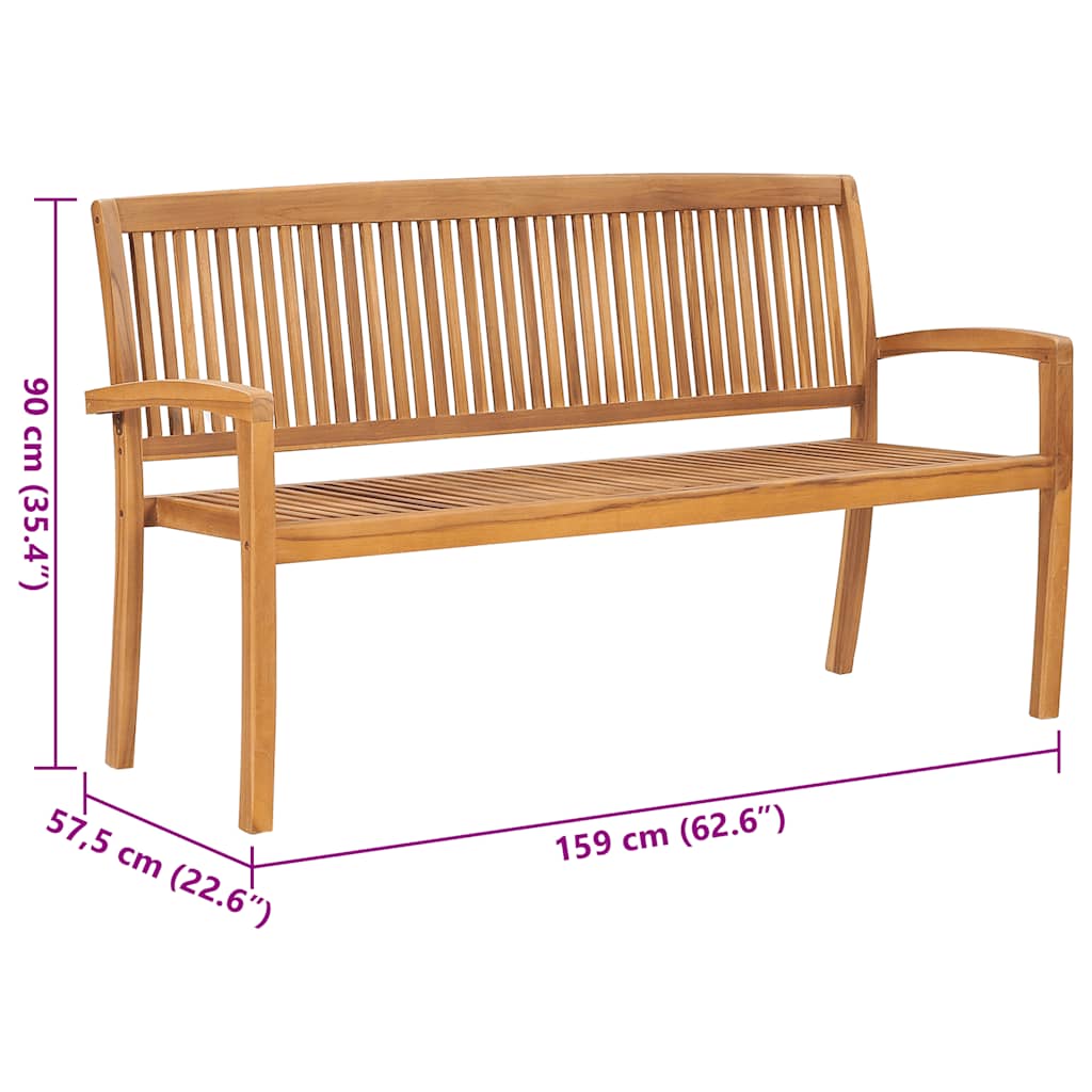 Stohovatelná zahradní lavice s poduškou 159 cm masivní teak