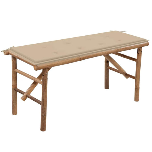 Skládací zahradní lavice s poduškou 118 cm bambus