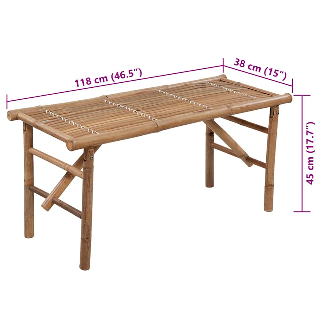 Skládací zahradní lavice s poduškou 118 cm bambus