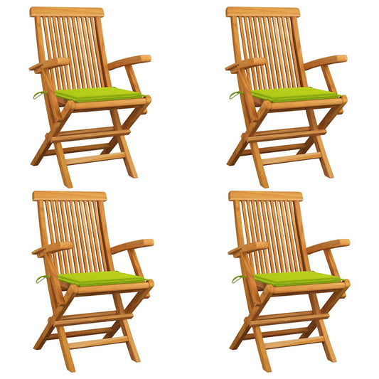 Zahradní židle s jasně zelenými poduškami 4 ks masivní teak