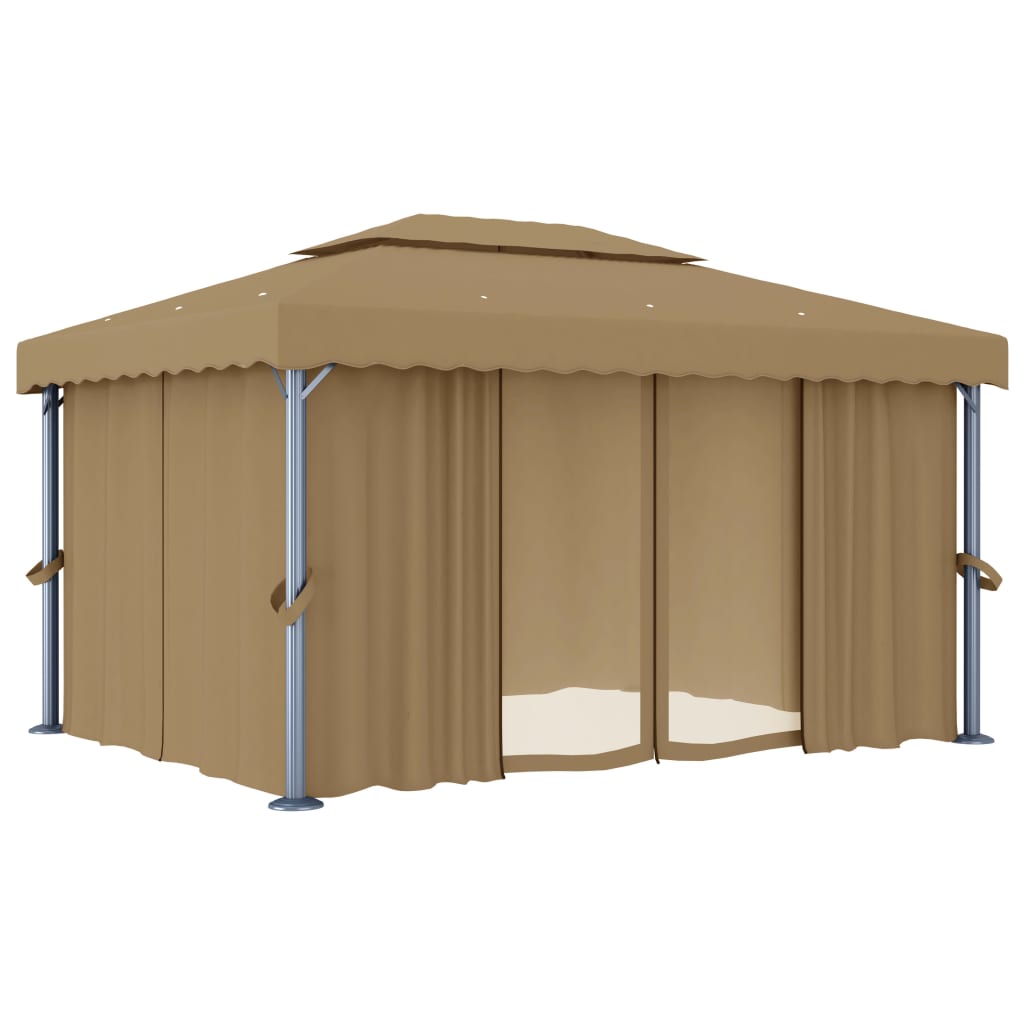 Altán se závěsy 4 x 3 m taupe hliník