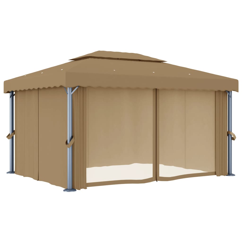 Altán se závěsy 4 x 3 m taupe hliník