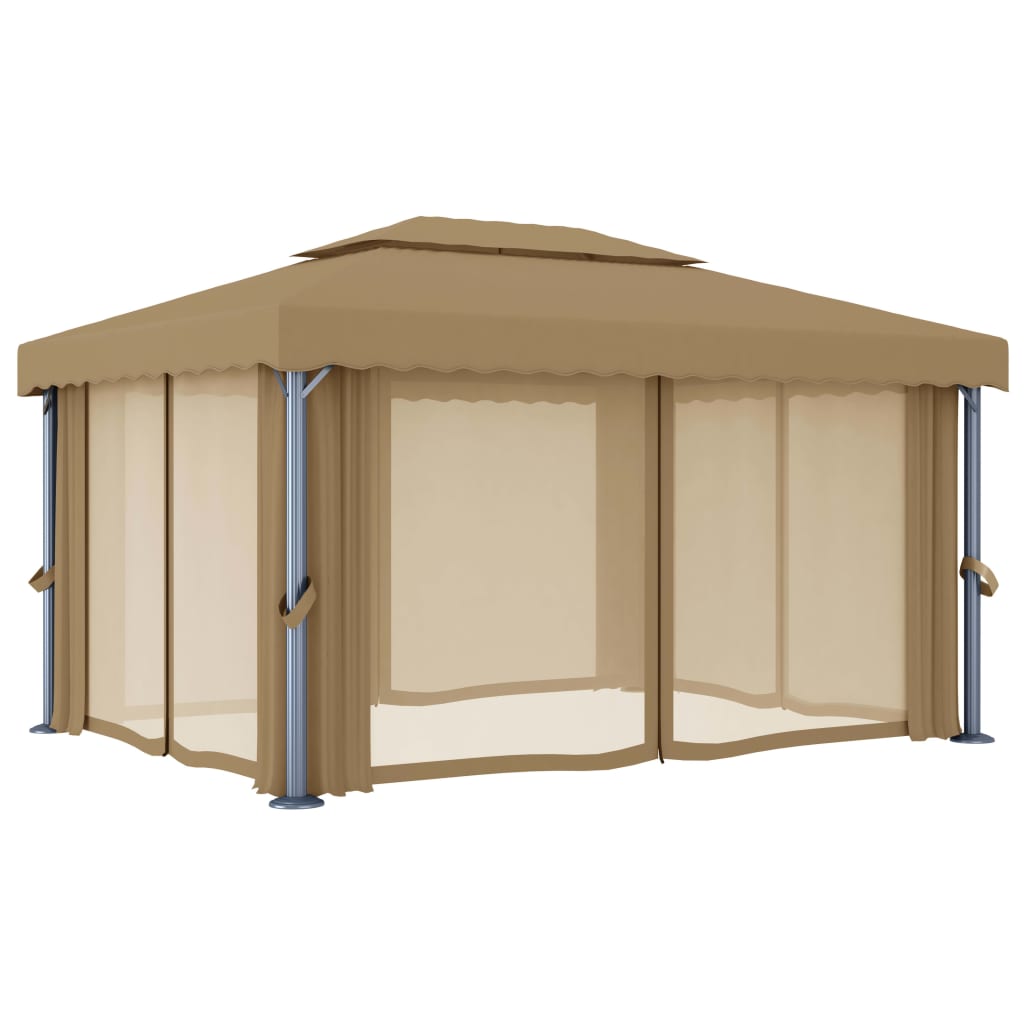 Altán se závěsy 4 x 3 m taupe hliník