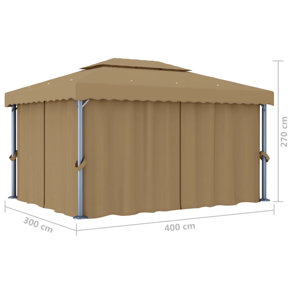 Altán se závěsy 4 x 3 m taupe hliník