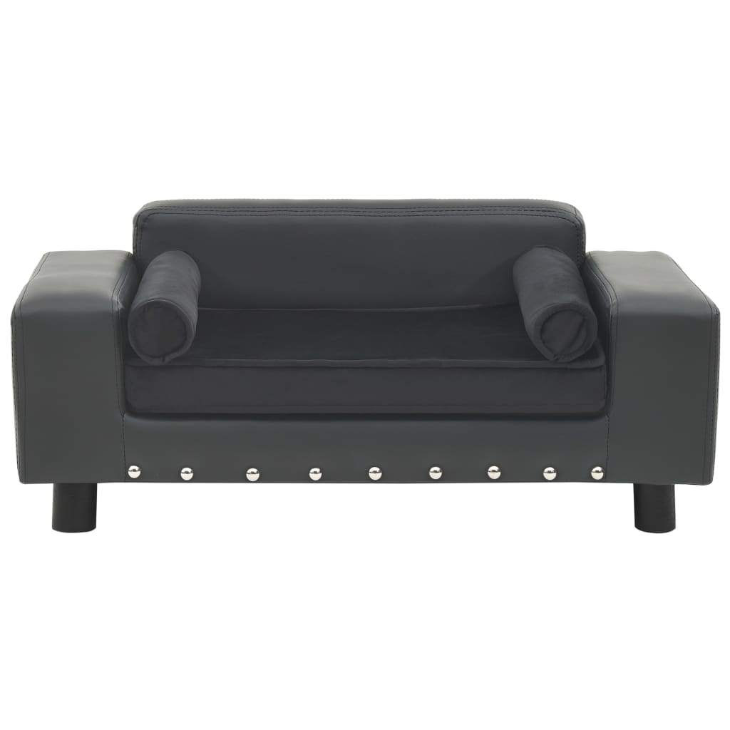 Pohovka pro psy tmavě šedá 81 x 43 x 31 cm plyš a umělá kůže