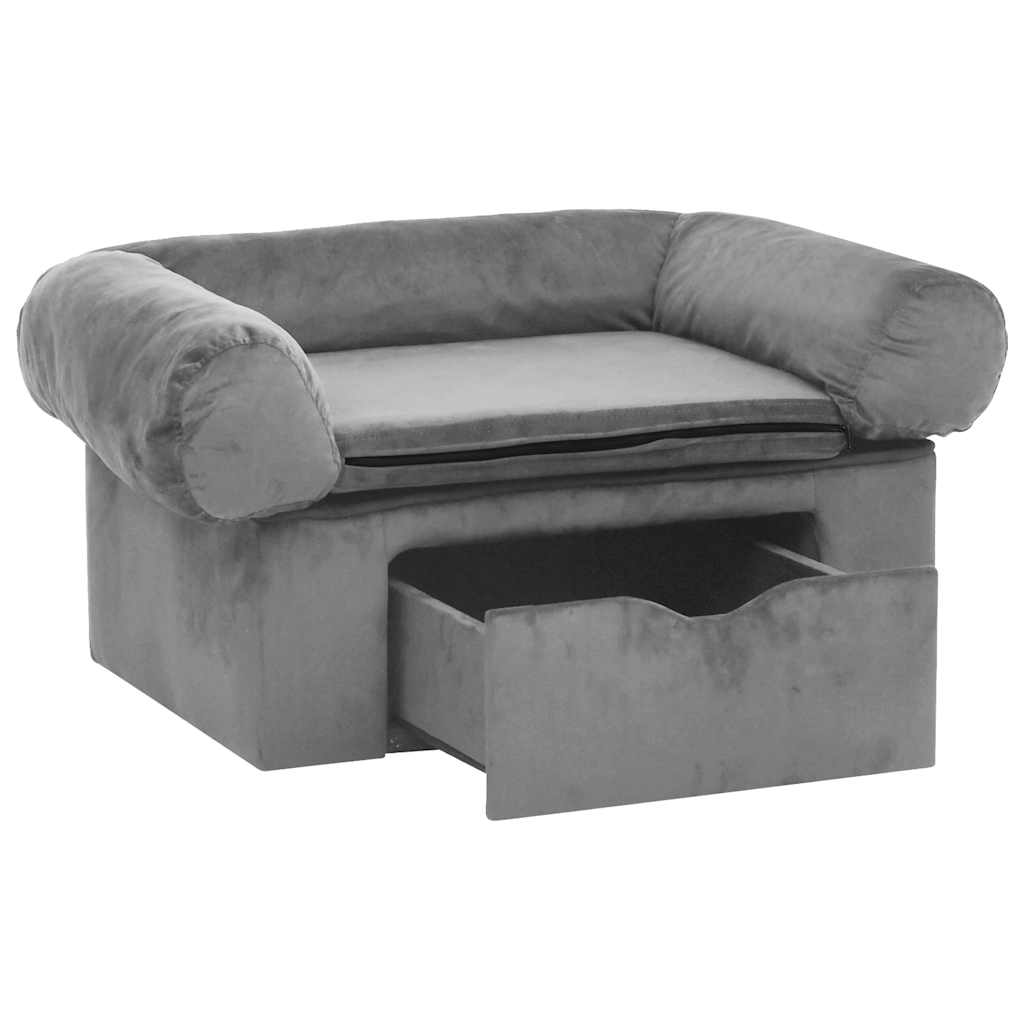 Pohovka pro psy se zásuvkou šedá 75 x 50 x 38 cm plyš