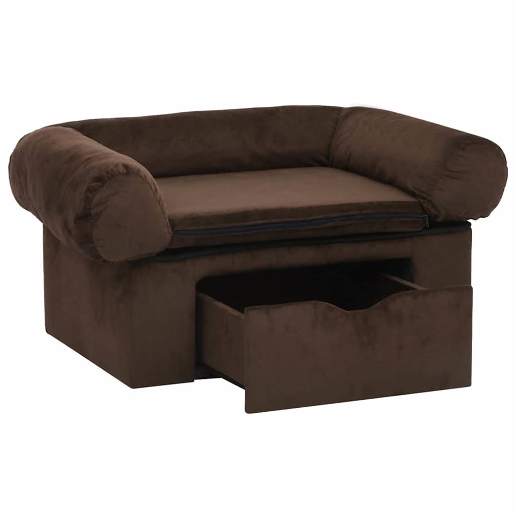 Pohovka pro psy se zásuvkou hnědá 75 x 50 x 38 cm plyš