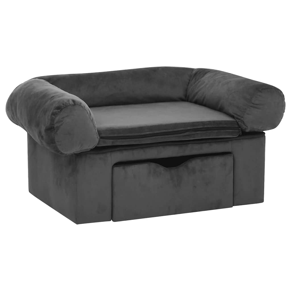 Pohovka pro psy se zásuvkou tmavě šedá 75 x 50 x 38 cm plyš