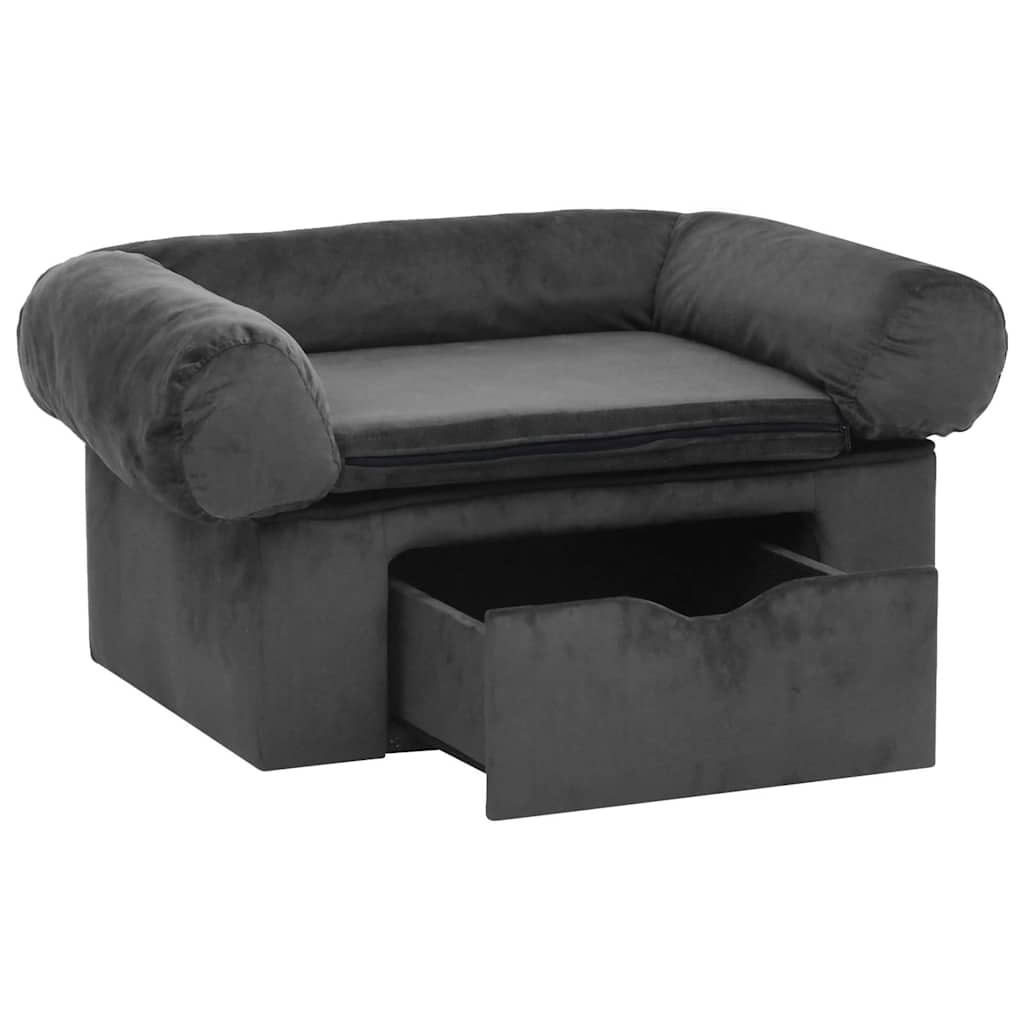 Pohovka pro psy se zásuvkou tmavě šedá 75 x 50 x 38 cm plyš