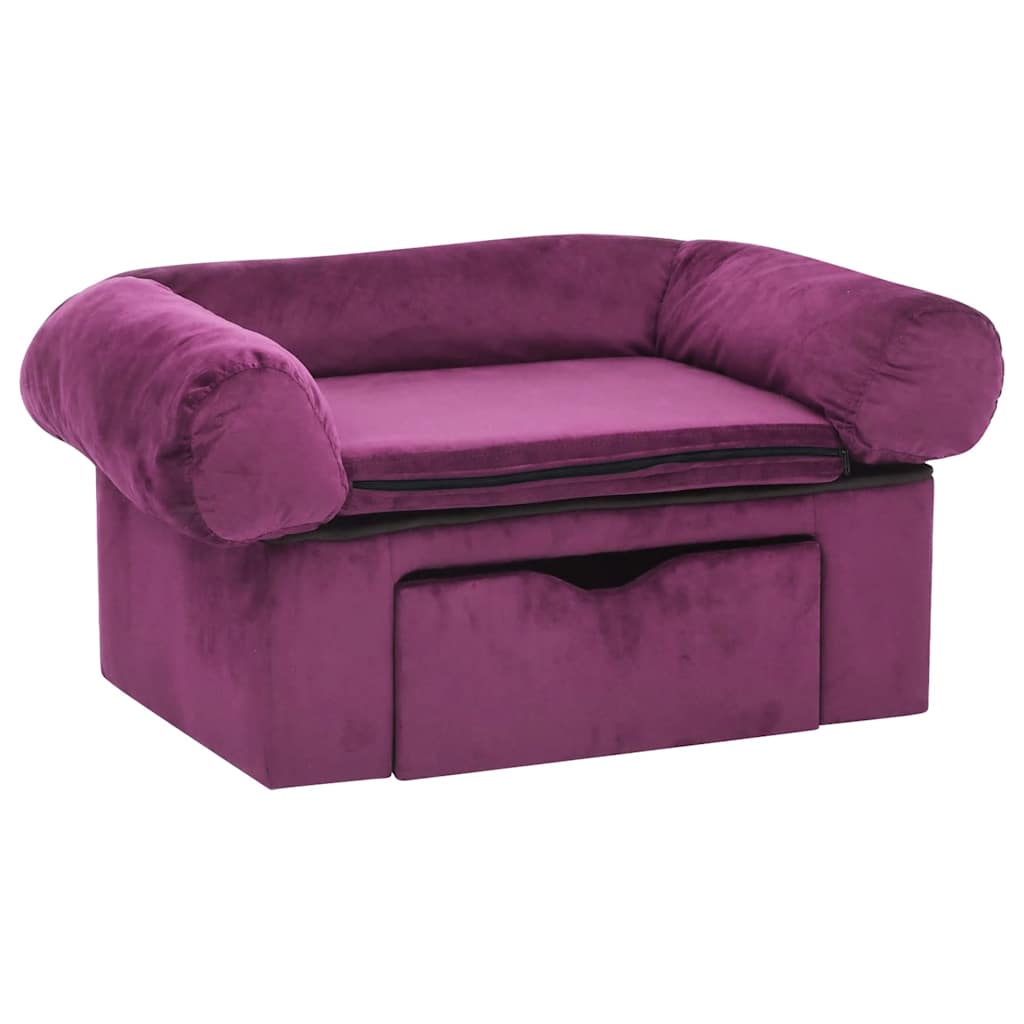 Pohovka pro psy se zásuvkou vínová 75 x 50 x 38 cm plyš