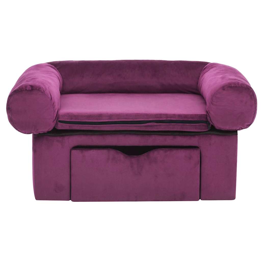 Pohovka pro psy se zásuvkou vínová 75 x 50 x 38 cm plyš