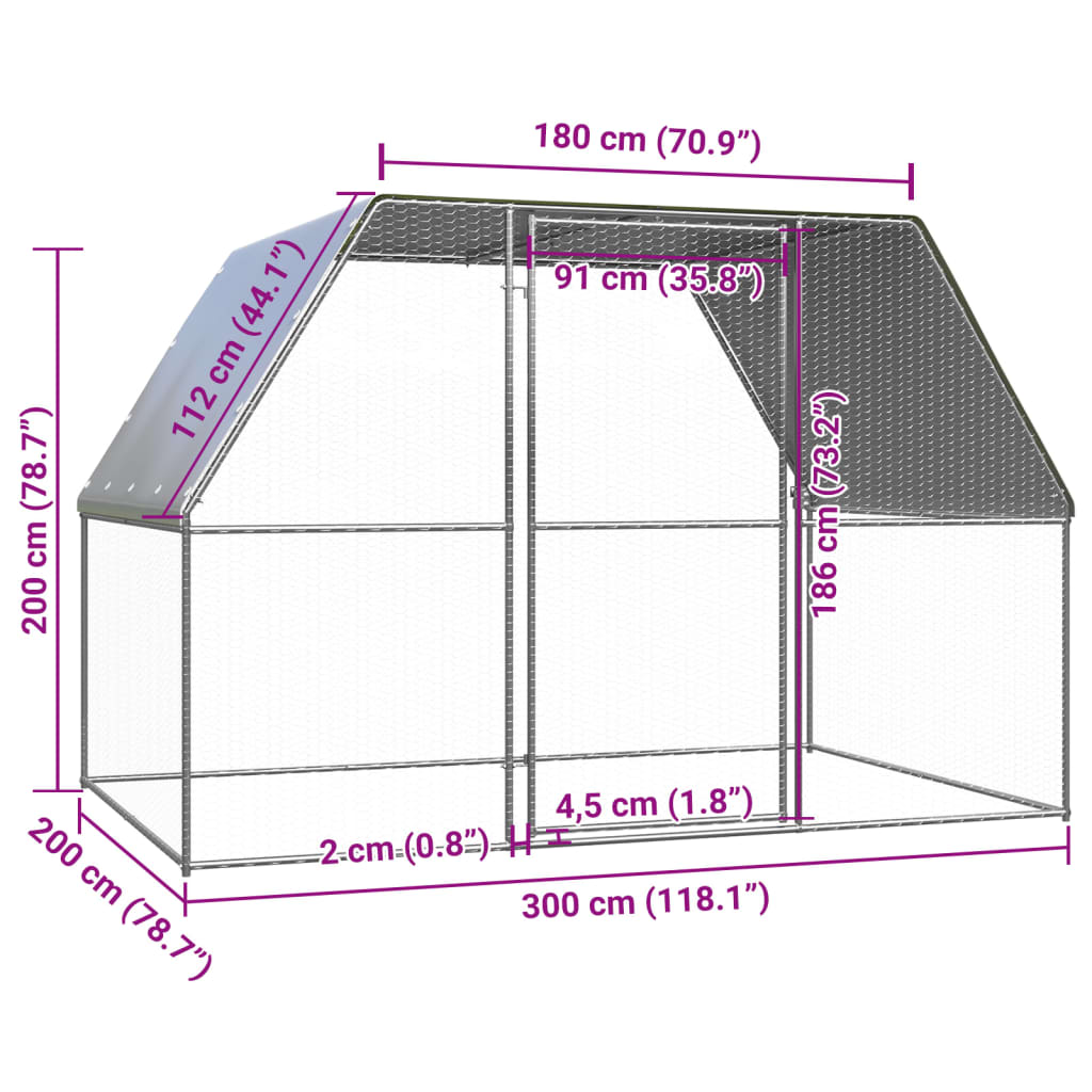 Venkovní klec pro kuřata 3 x 2 x 2 m pozinkovaná ocel
