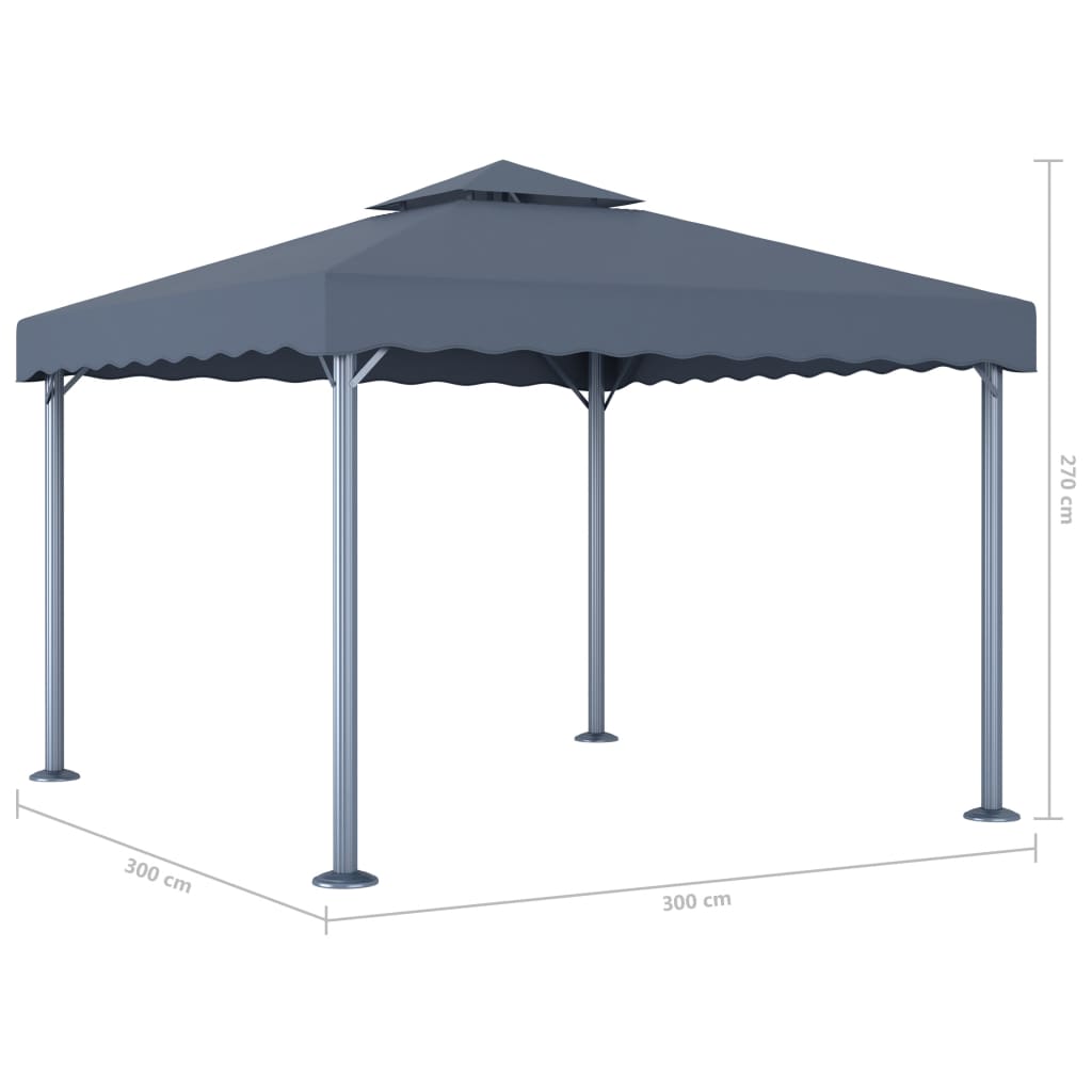 Altán se světelnými LED řetězy 300 x 300 cm antracitový hliník