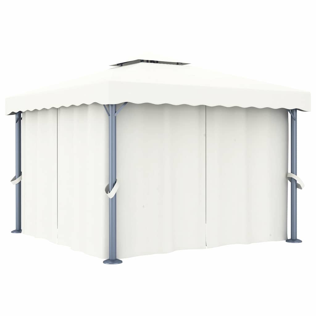 Altán se závěsy a světelnými LED řetězy 3 x 3 m krémově bílý