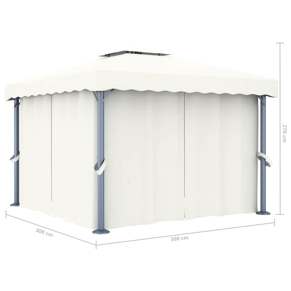Altán se závěsy a světelnými LED řetězy 3 x 3 m krémově bílý