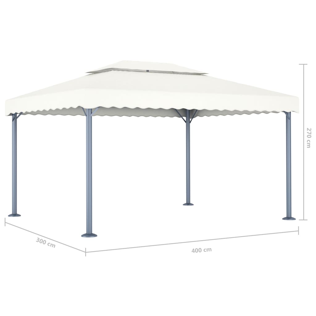 Altán se světelnými LED řetězy 400 x 300 cm krémový hliník