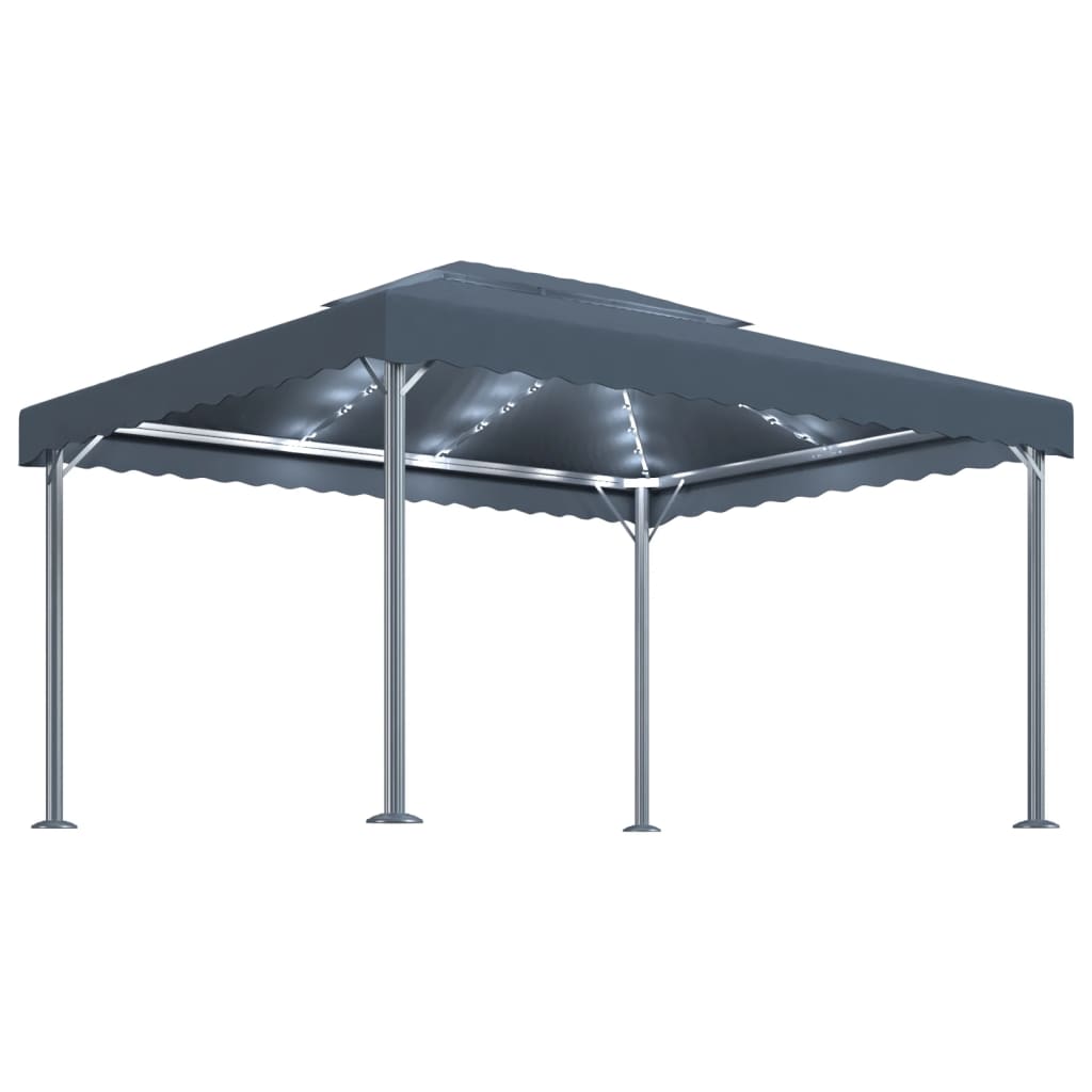 Altán se světelnými LED řetězy 400 x 300 cm antracitový hliník