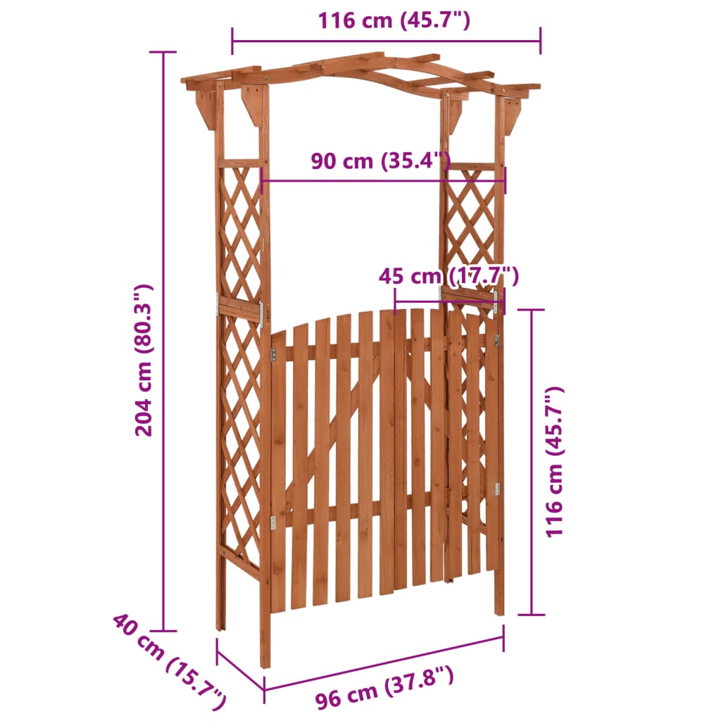 Pergola s brankou 116 x 40 x 204 cm masivní jedle