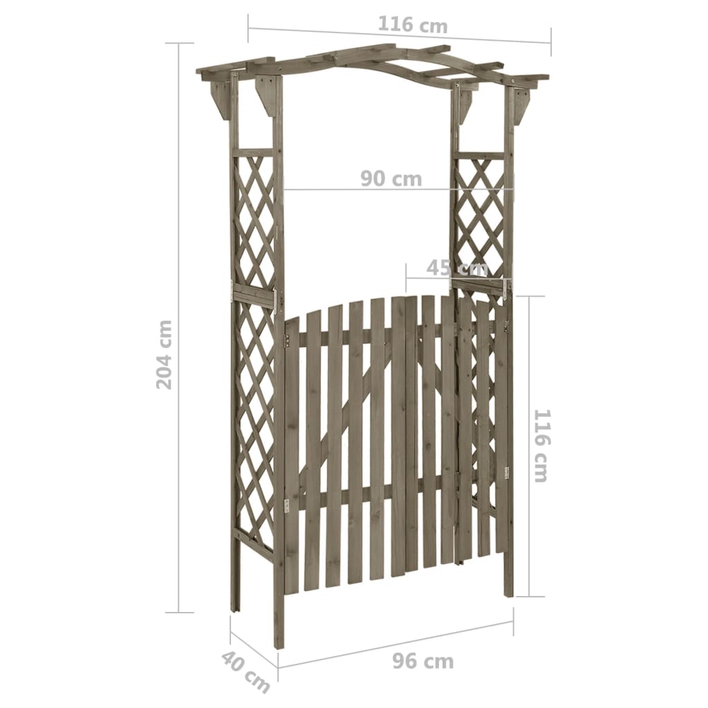 Pergola s brankou 116 x 40 x 204 cm šedá masivní jedle