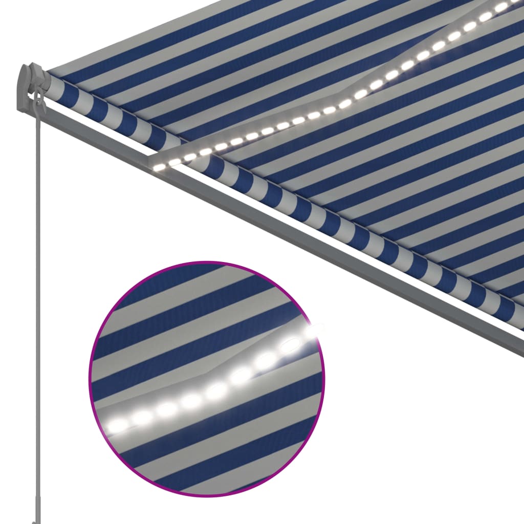 Ručně zatahovací markýza s LED světlem 300 x 250 cm modrobílá