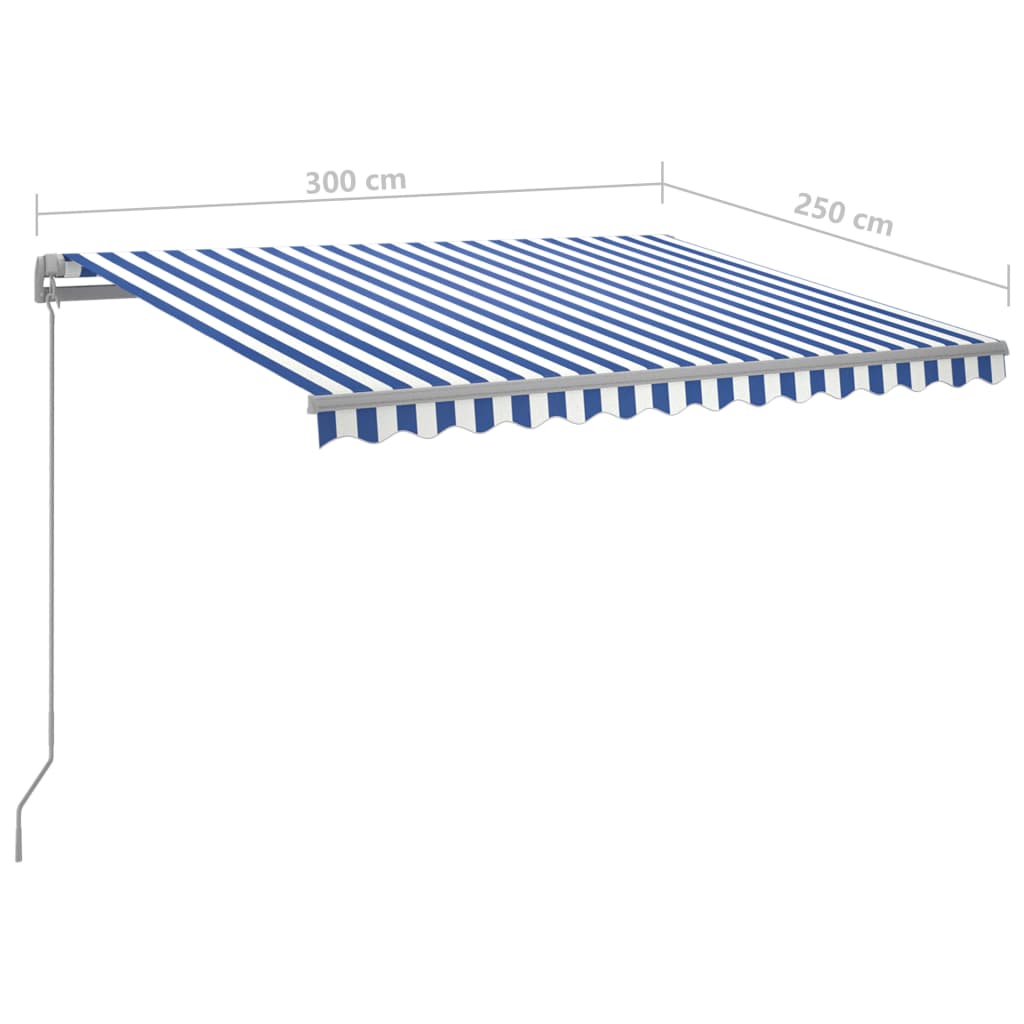 Ručně zatahovací markýza s LED světlem 300 x 250 cm modrobílá