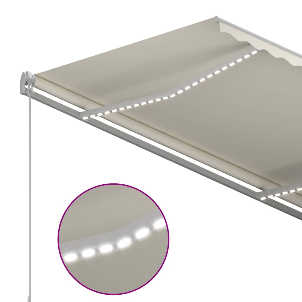 Ručně zatahovací markýza s LED světlem 300 x 250 cm krémová