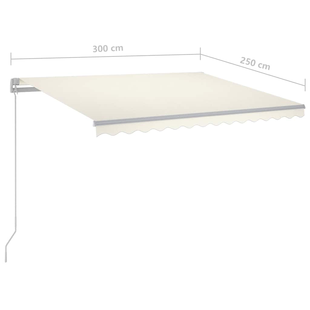 Ručně zatahovací markýza s LED světlem 300 x 250 cm krémová