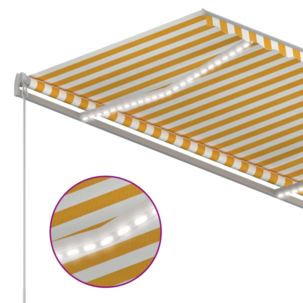 Ručně zatahovací markýza s LED světlem 300 x 250 cm žlutobílá