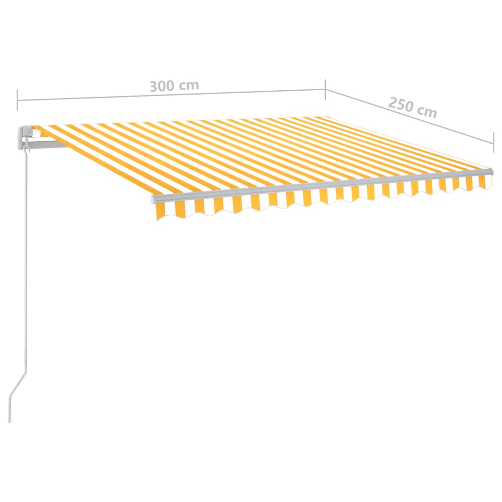 Ručně zatahovací markýza s LED světlem 300 x 250 cm žlutobílá