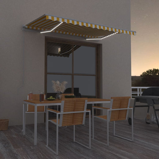 Ručně zatahovací markýza s LED světlem 300 x 250 cm žlutobílá