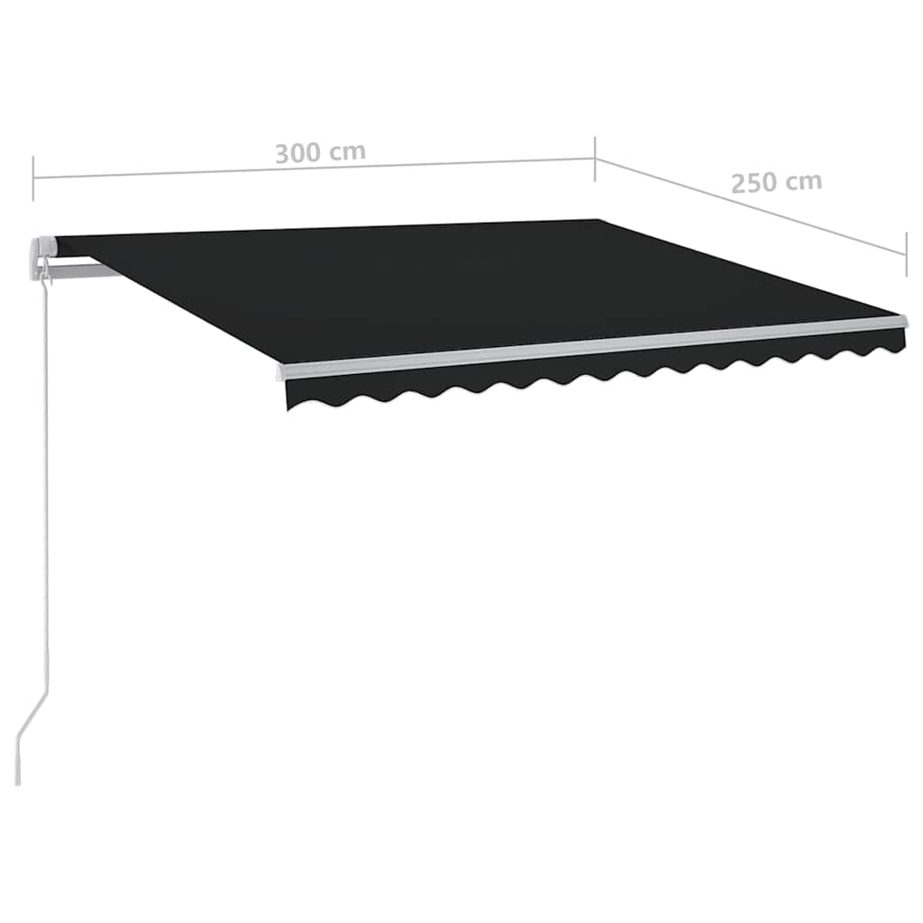 Ručně zatahovací markýza s LED světlem 300 x 250 cm antracitová