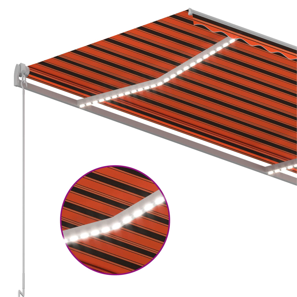 Ručně zatahovací markýza s LED světlem 300x250 cm oranžovohnědá