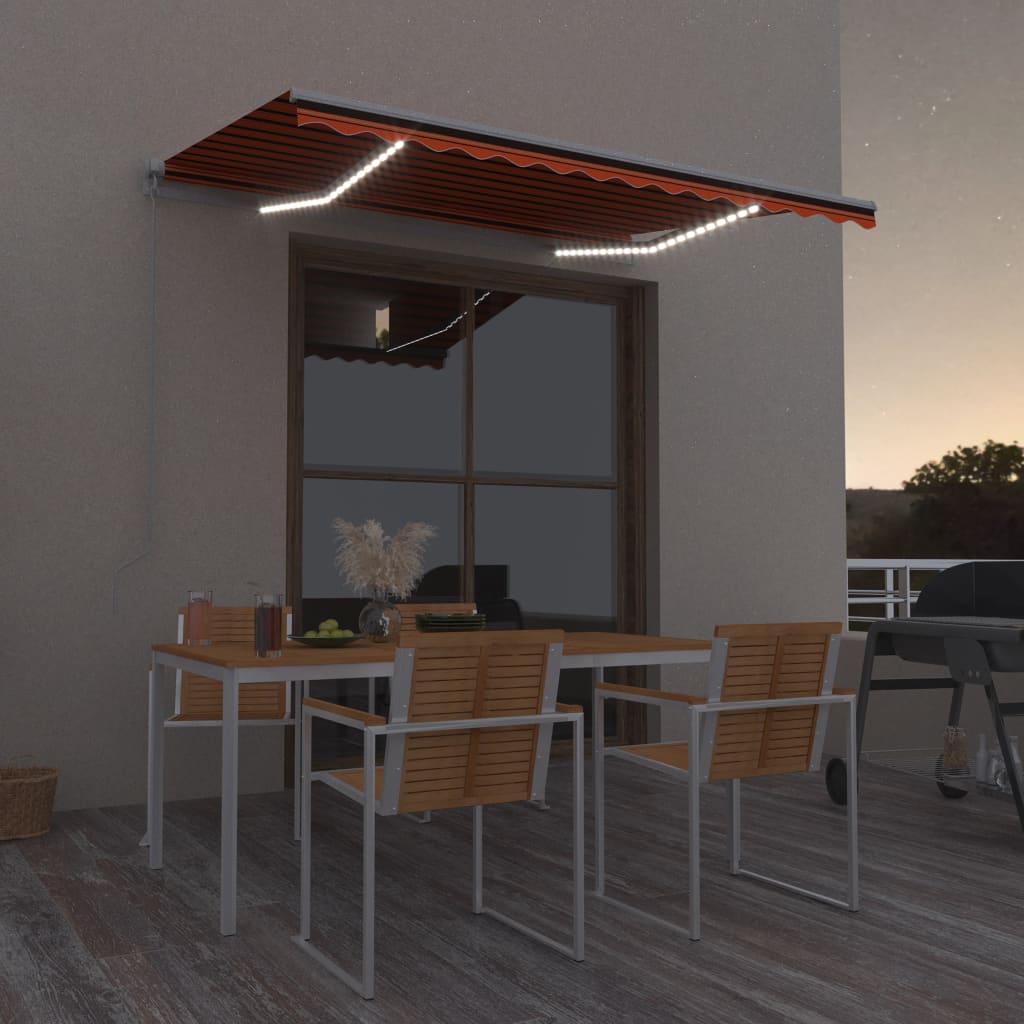 Ručně zatahovací markýza s LED světlem 300x250 cm oranžovohnědá