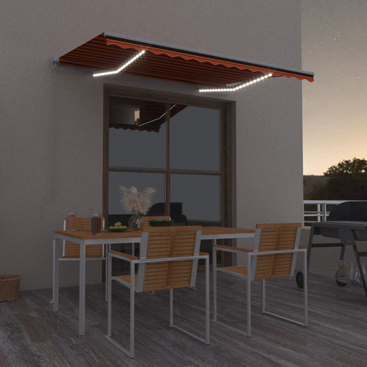 Ručně zatahovací markýza s LED světlem 300x250 cm oranžovohnědá