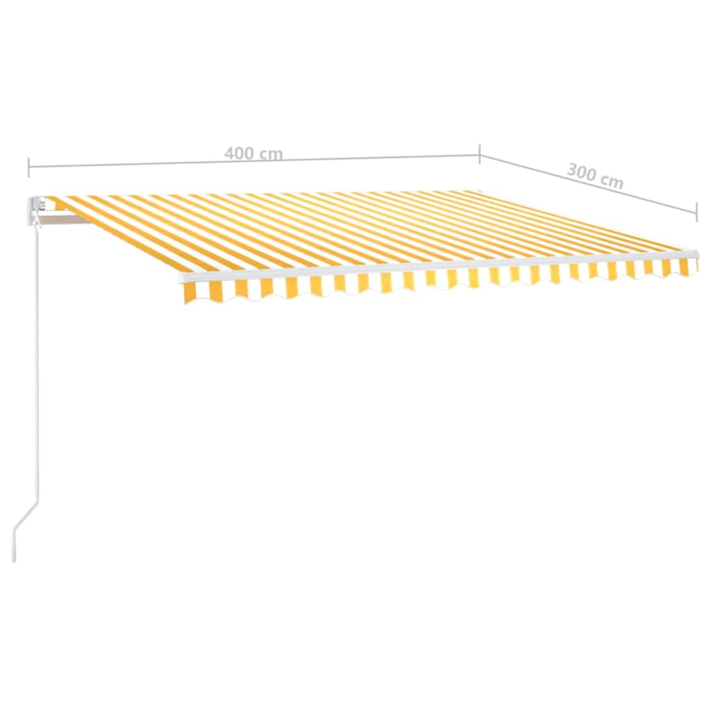 Ručně zatahovací markýza s LED světlem 400 x 300 cm žlutobílá