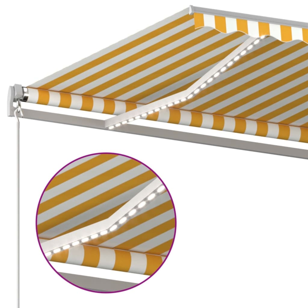 Ručně zatahovací markýza s LED světlem 450 x 300 cm žlutobílá