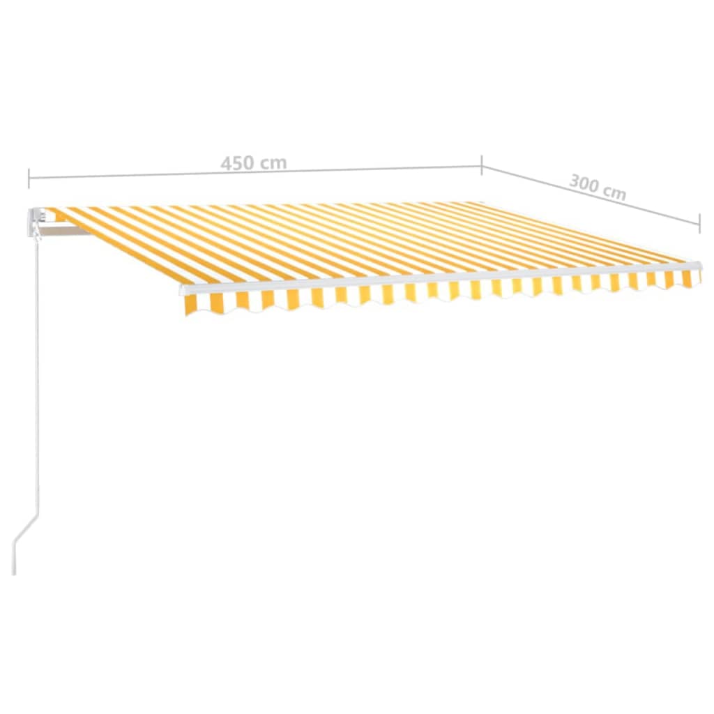 Ručně zatahovací markýza s LED světlem 450 x 300 cm žlutobílá