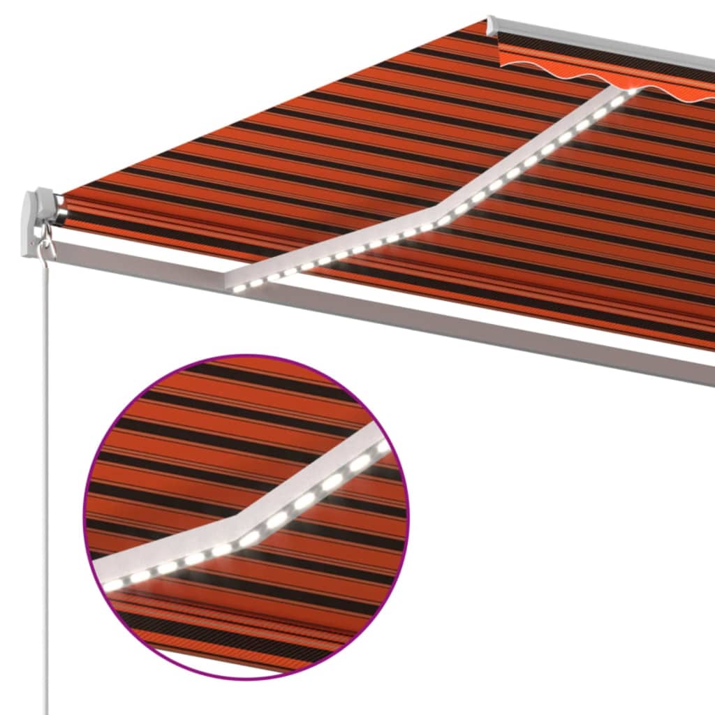 Ručně zatahovací markýza s LED světlem 450x300 cm oranžovohnědá