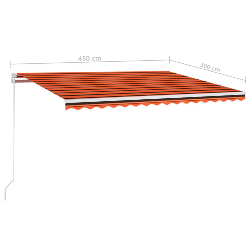 Ručně zatahovací markýza s LED světlem 450x300 cm oranžovohnědá
