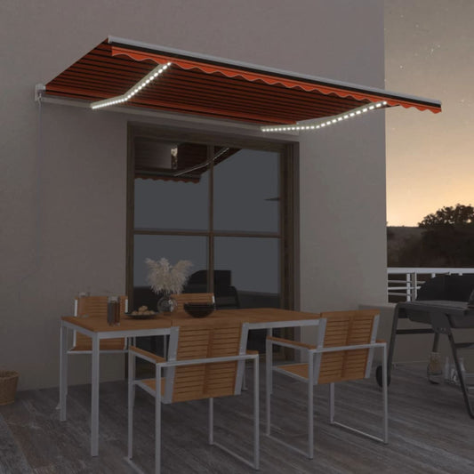 Ručně zatahovací markýza s LED světlem 450x300 cm oranžovohnědá
