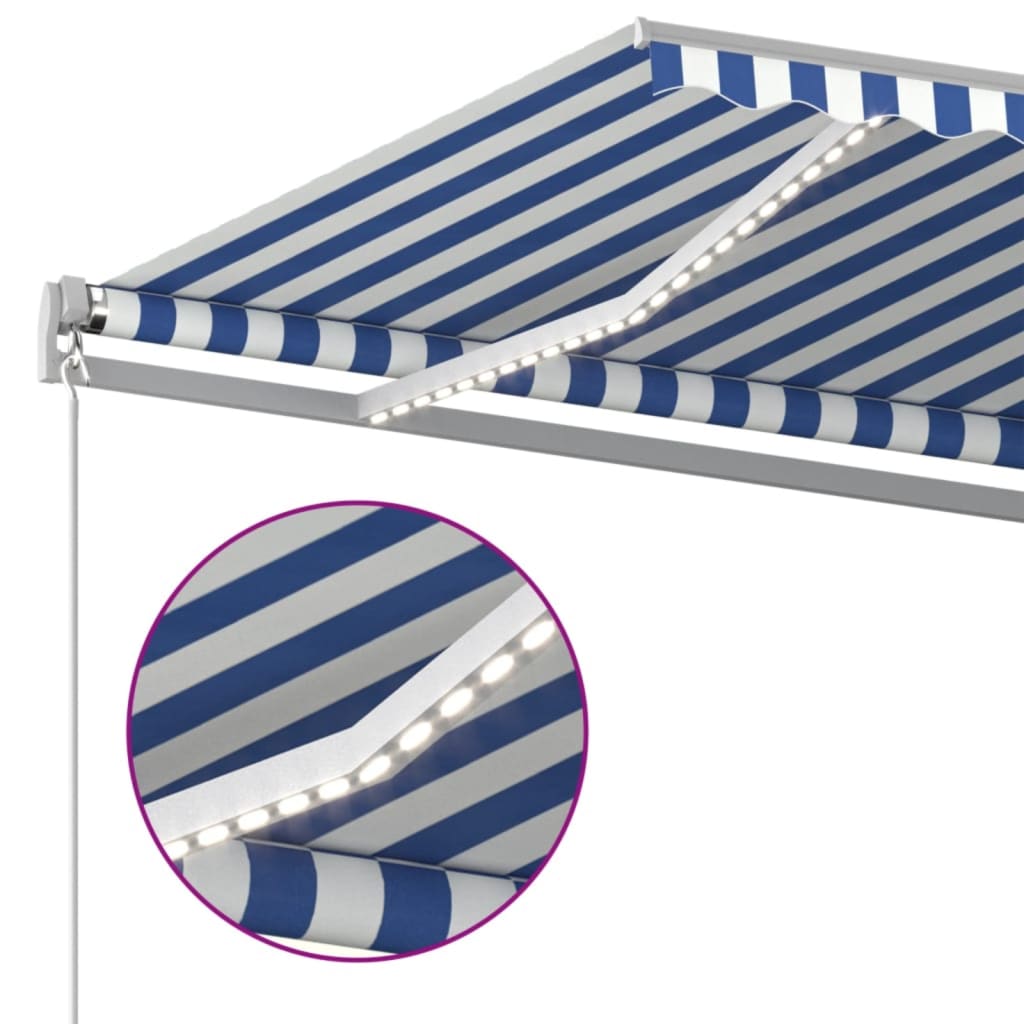 Ručně zatahovací markýza s LED světlem 400 x 350 cm modrobílá