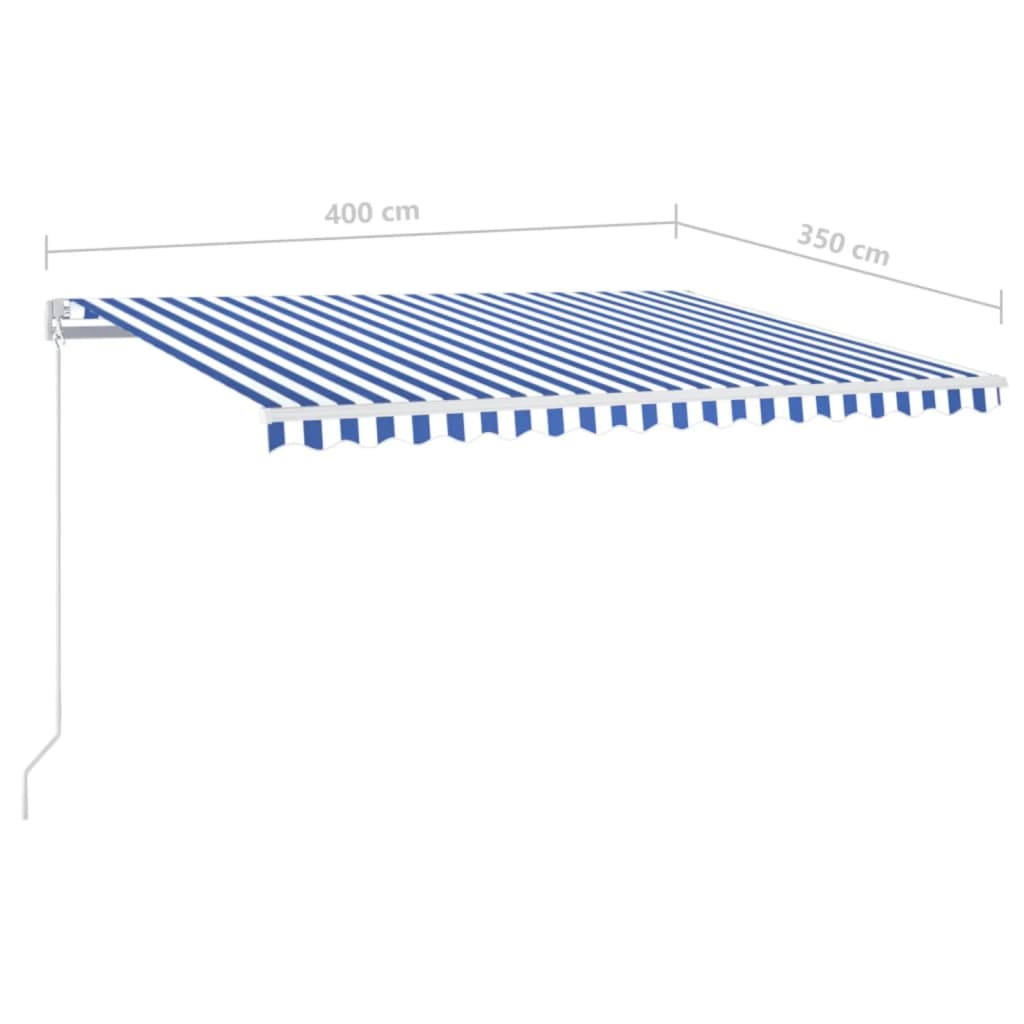 Ručně zatahovací markýza s LED světlem 400 x 350 cm modrobílá