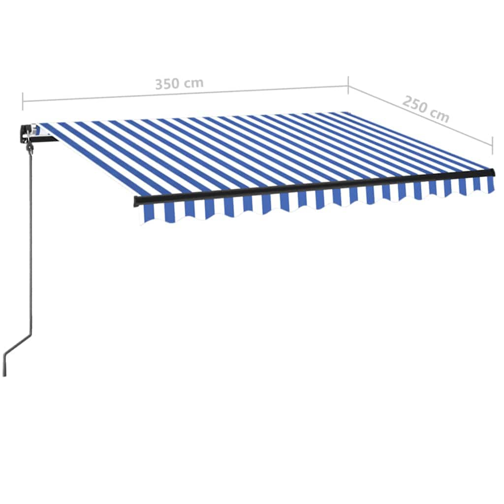 Ručně zatahovací markýza s LED světlem 350 x 250 cm modrobílá
