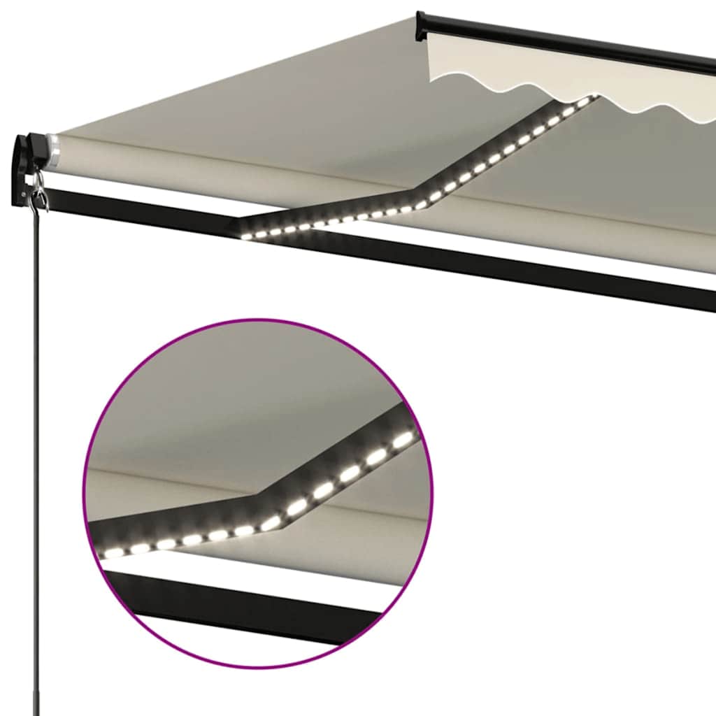 Ručně zatahovací markýza s LED světlem 350 x 250 cm krémová