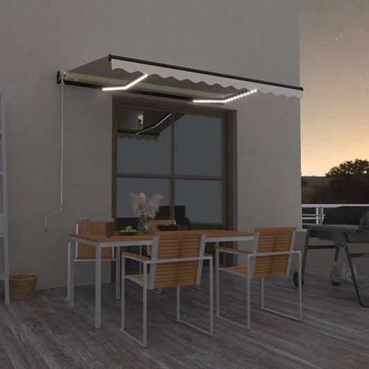 Ručně zatahovací markýza s LED světlem 350 x 250 cm krémová