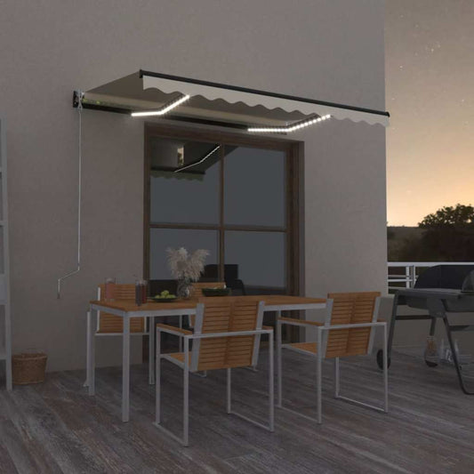 Ručně zatahovací markýza s LED světlem 350 x 250 cm žlutobílá
