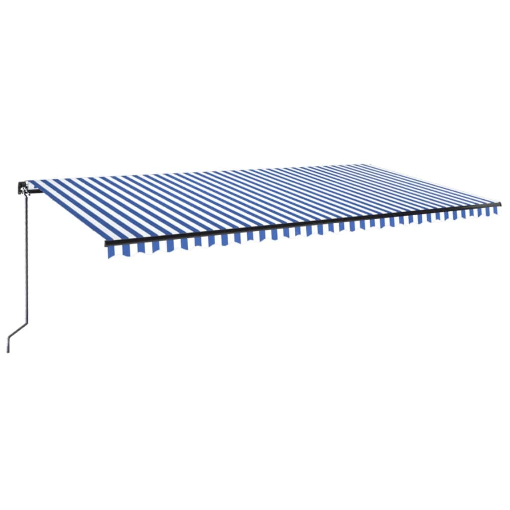 Ručně zatahovací markýza s LED světlem 600 x 300 cm modrobílá