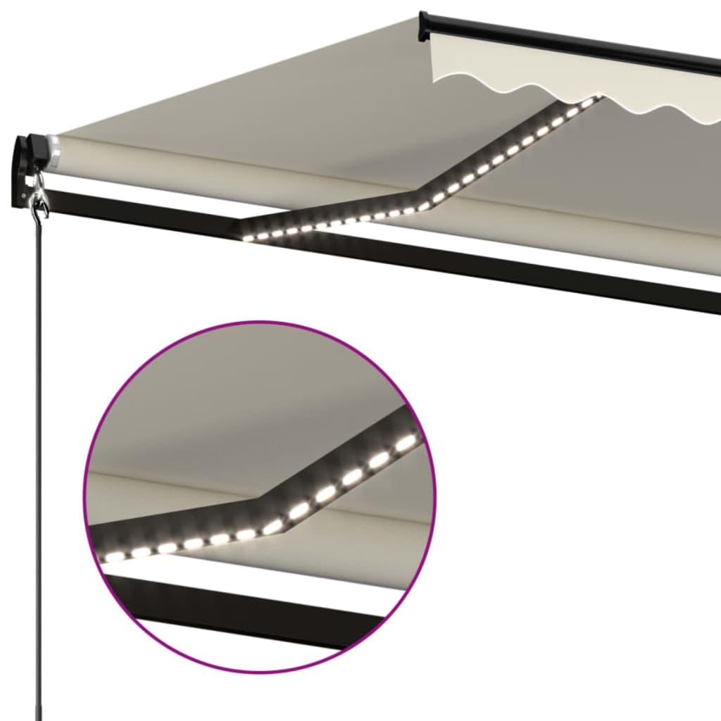 Ručně zatahovací markýza s LED světlem 400 x 350 cm krémová