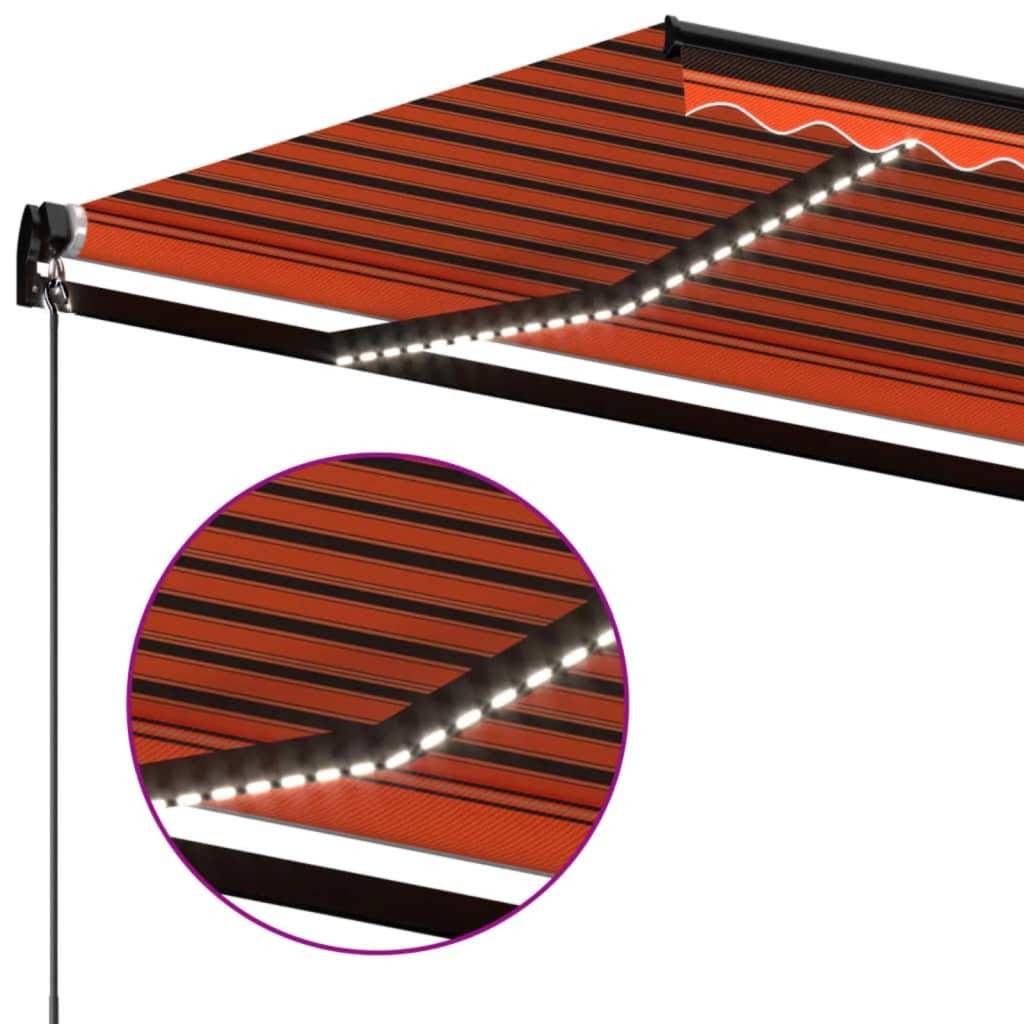 Ručně zatahovací markýza s LED světlem 450x350 cm oranžovohnědá