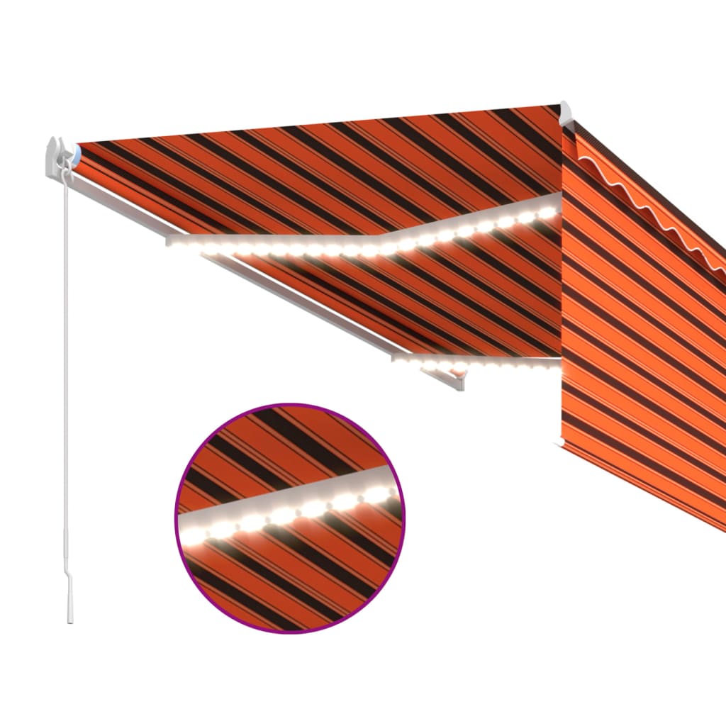 Ručně zatahovací markýza s roletou a LED 3x2,5 m oranžovo-hnědá